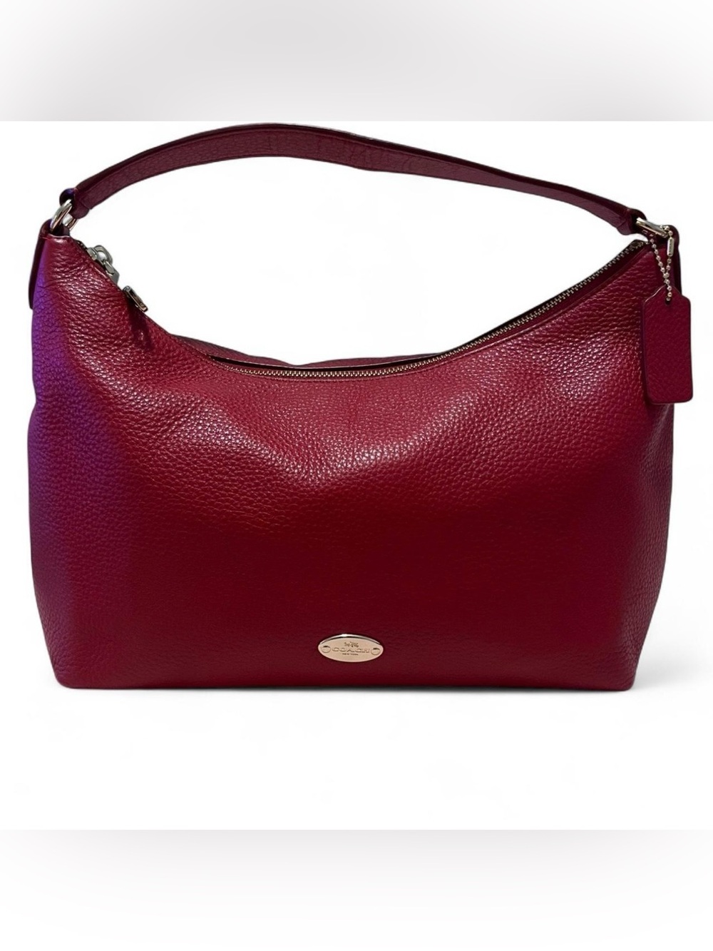 Coach Celeste Cranberry Red Pebble Leather Hobo East/West Shoulder Bag w/ strap